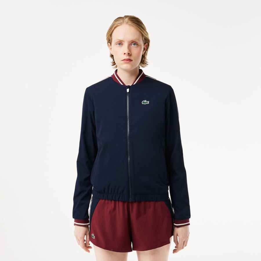 Women Lacoste Fitness & Training | Recycled Fiber Stretch Ultra-Dry Tennis Jacket Navy Blue 166