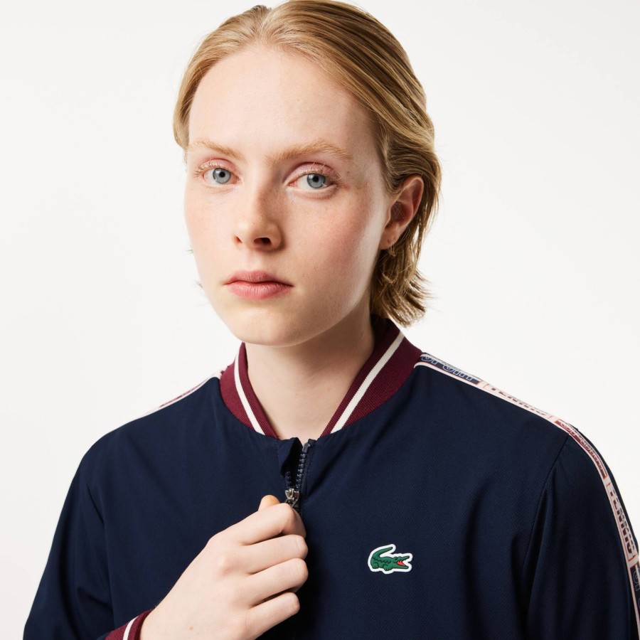 Women Lacoste Fitness & Training | Recycled Fiber Stretch Ultra-Dry Tennis Jacket Navy Blue 166