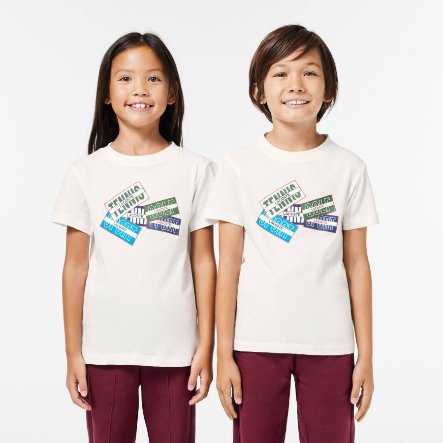 Kids Lacoste Girl Clothing | Cotton Badge Print T-Shirt White 70V