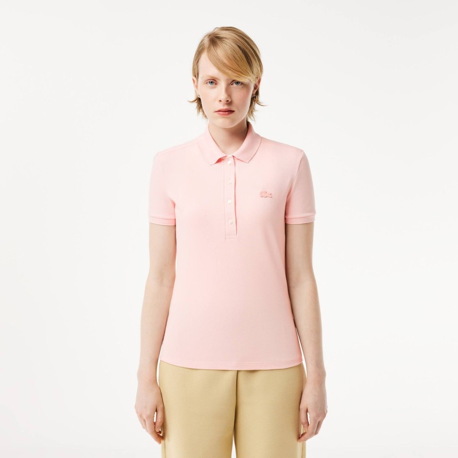 Women Lacoste Polo Shirts | Women'S Lacoste Slim Fit Stretch Cotton Pique Polo Shirt Light Pink Ady