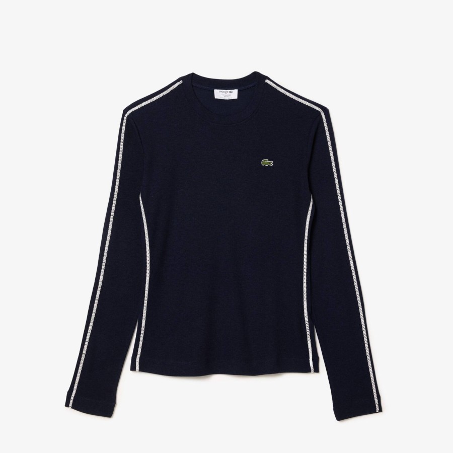 Women Lacoste T-Shirts | French Made Long Sleeved T-Shirt Navy Blue 166