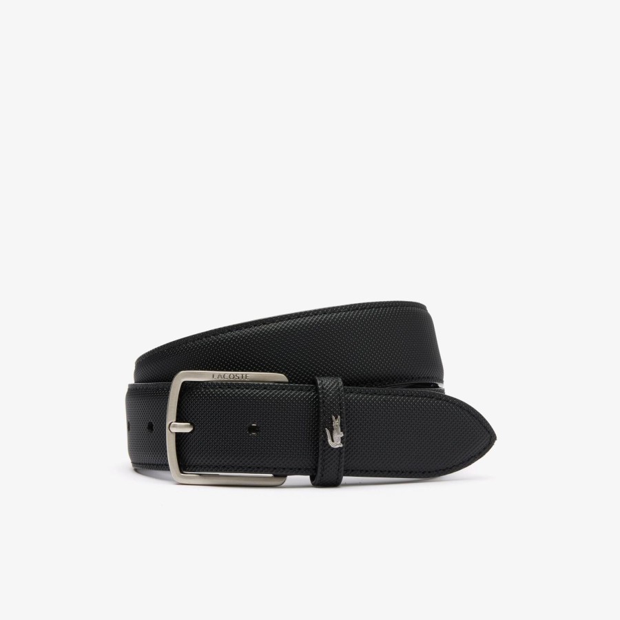 Men Lacoste Belts | Men'S Classic Pique Effect Canvas Belt Noir