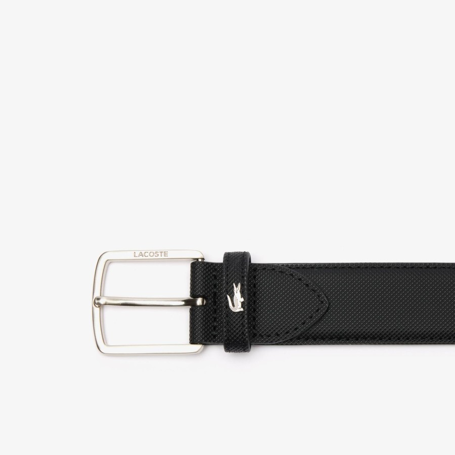 Men Lacoste Belts | Men'S Classic Pique Effect Canvas Belt Noir