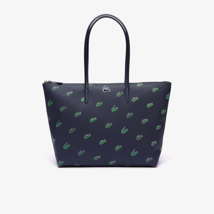 Women Lacoste Bags | Coated Canvas Croc Print Tote Bag Peacoat 021