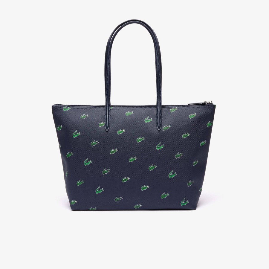 Women Lacoste Bags | Coated Canvas Croc Print Tote Bag Peacoat 021