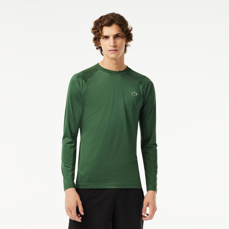 Men Lacoste Fitness & Training | Long Sleeved Stretch Jersey Sport T-Shirt Dark Green