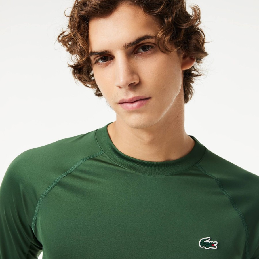 Men Lacoste Fitness & Training | Long Sleeved Stretch Jersey Sport T-Shirt Dark Green