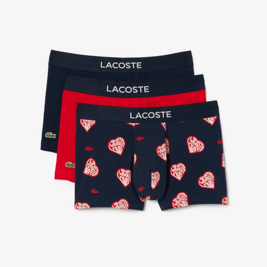 Men Lacoste Underwear & Lounge Wear | 3-Pack Contrast Branded Trunks Red / White / Navy Blue