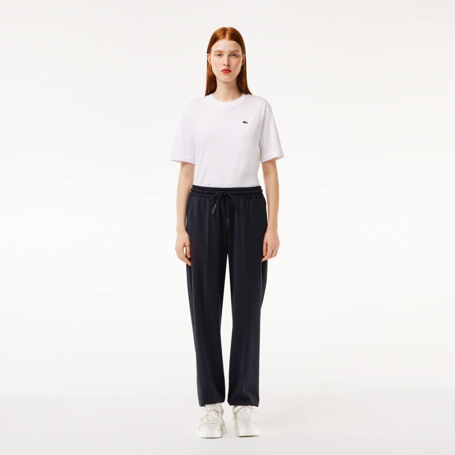 Women Lacoste Trousers & Shorts | Draped Wool Trousers Navy Blue Hde