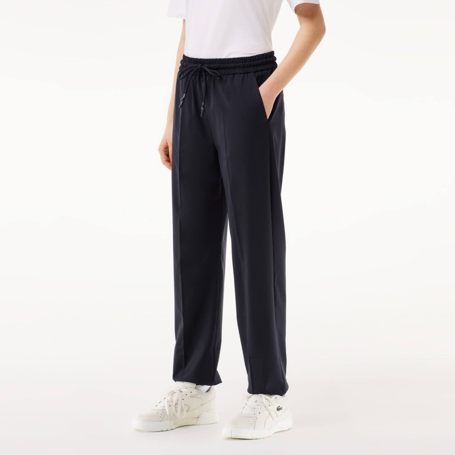 Women Lacoste Trousers & Shorts | Draped Wool Trousers Navy Blue Hde