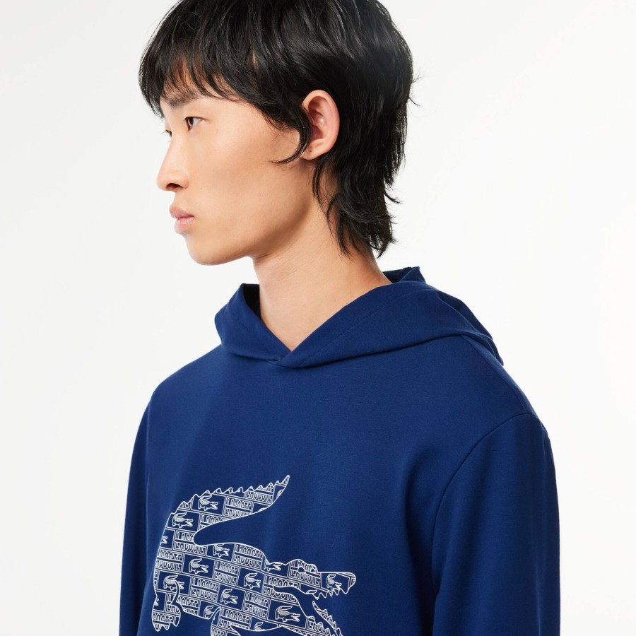 Men Lacoste Underwear & Lounge Wear | Printed Loungewear Hoodie Navy Blue / White