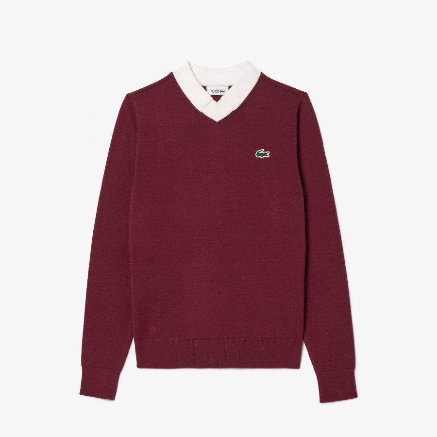 Women Lacoste Golf | Cotton Pima Golf Sweater Bordeaux / White Iv0