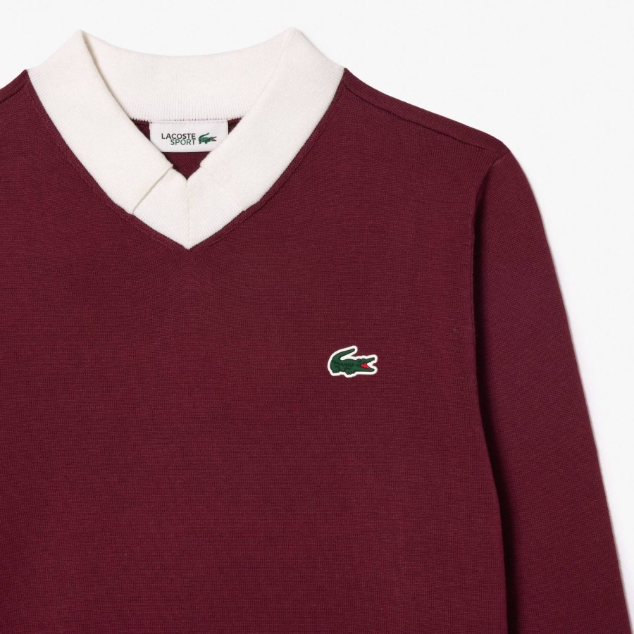 Women Lacoste Golf | Cotton Pima Golf Sweater Bordeaux / White Iv0