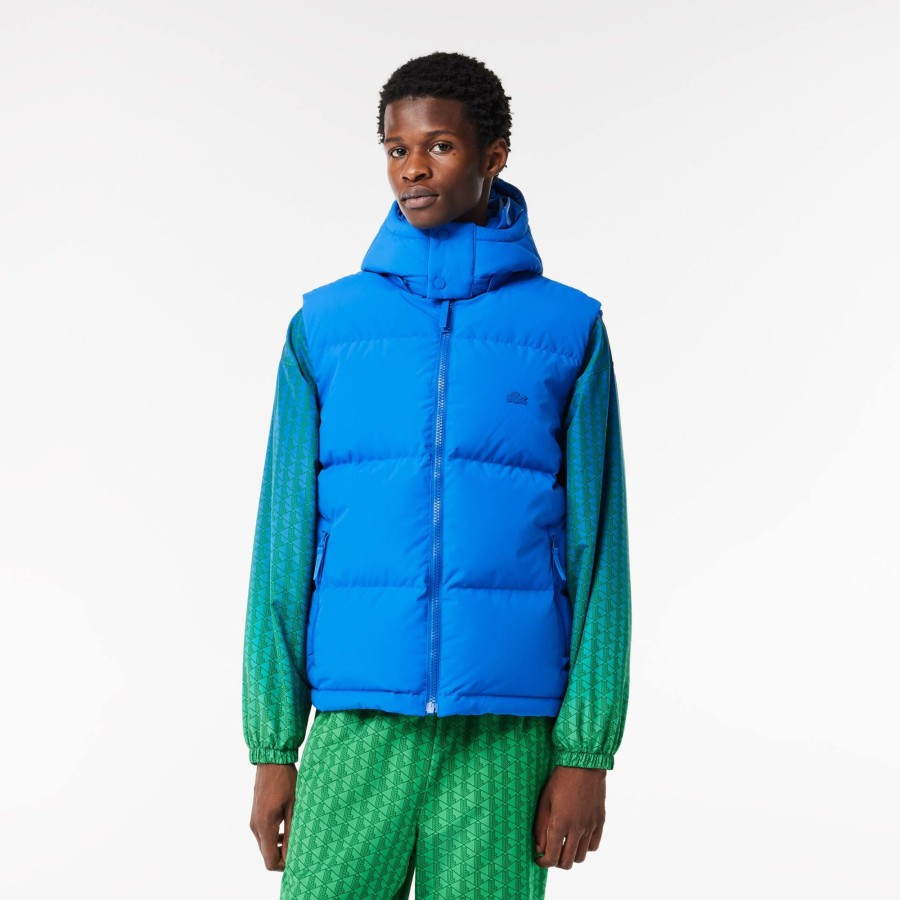 Men Lacoste Jackets & Coats | Down Gilet With Quilted Crocodile Blue