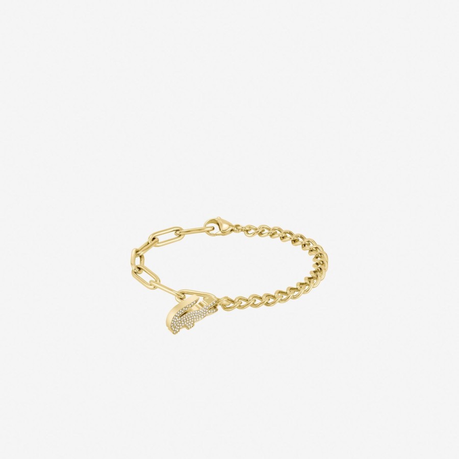 Women Lacoste Jewellery | Crocodile Bracelet Gold And Crystals 716