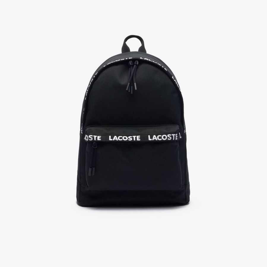 Men Lacoste Backpack | Neocroc Laptop Pocket Backpack Tape Noir