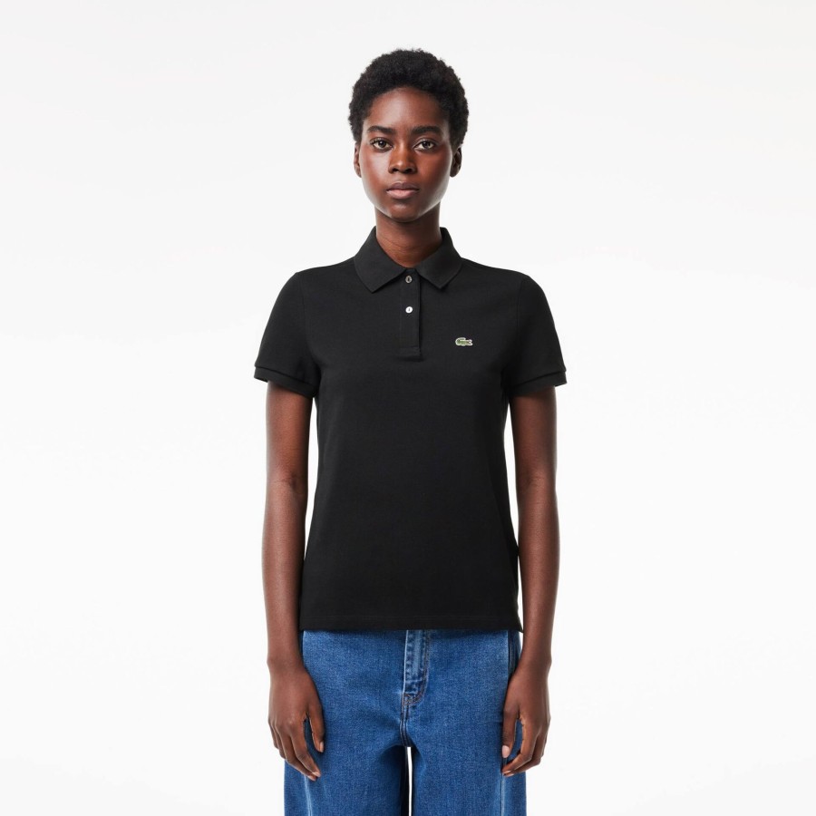 Women Lacoste Polo Shirts | Women'S Lacoste Regular Fit Soft Cotton Petit Pique Polo Shirt Black 031