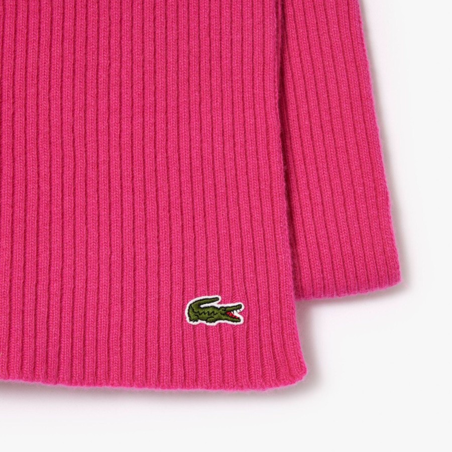 Women Lacoste Scarves & Stoles | Unisex Lacoste Ribbed Wool Scarf Fushia Pink Sqi