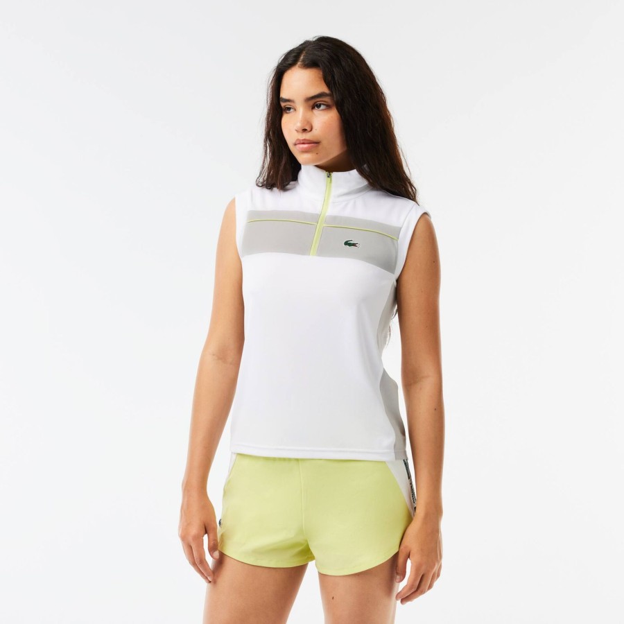 Women Lacoste Tennis | Contrast Ripstop Pique Tennis Ultra-Dry Polo Shirt White / Grey Liw