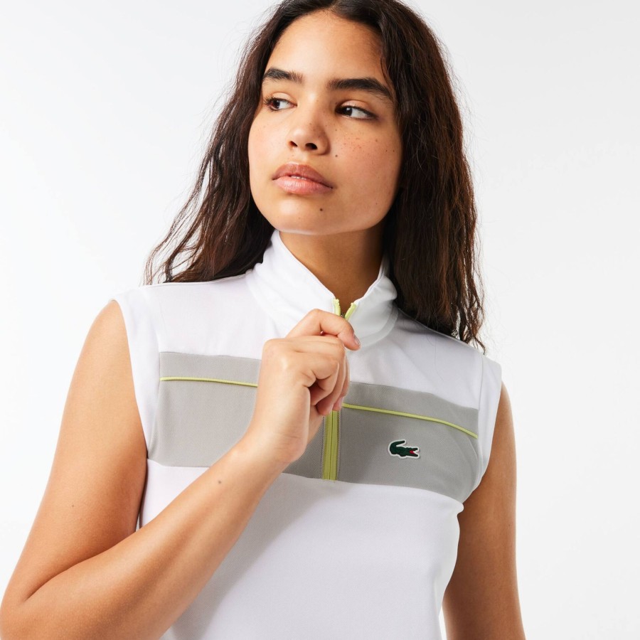 Women Lacoste Tennis | Contrast Ripstop Pique Tennis Ultra-Dry Polo Shirt White / Grey Liw