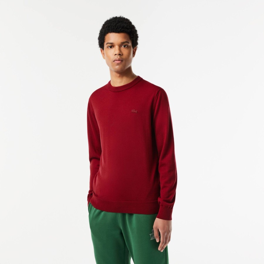 Men Lacoste Knitwear | Men'S Crew Neck Merino Wool Sweater Bordeaux