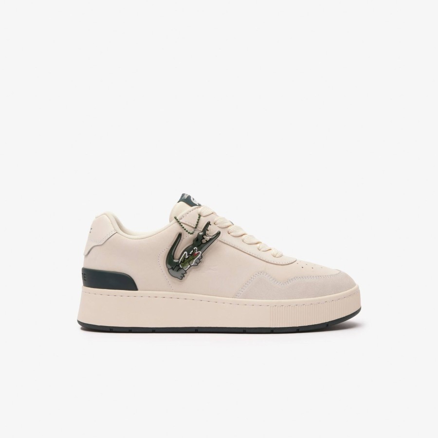 Men Lacoste Sneakers | Men'S Holiday Capsule Ace Clip Leather Trainers Off White & Dark Green