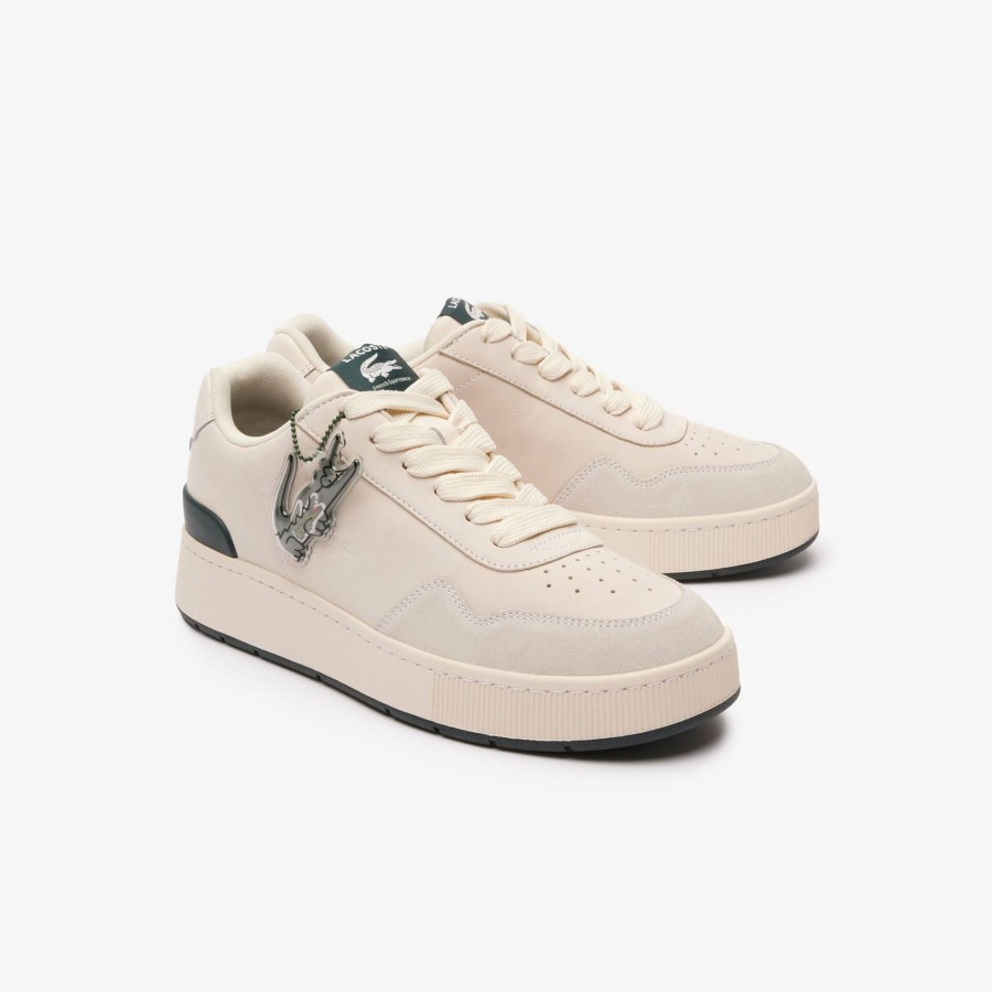 Men Lacoste Sneakers | Men'S Holiday Capsule Ace Clip Leather Trainers Off White & Dark Green