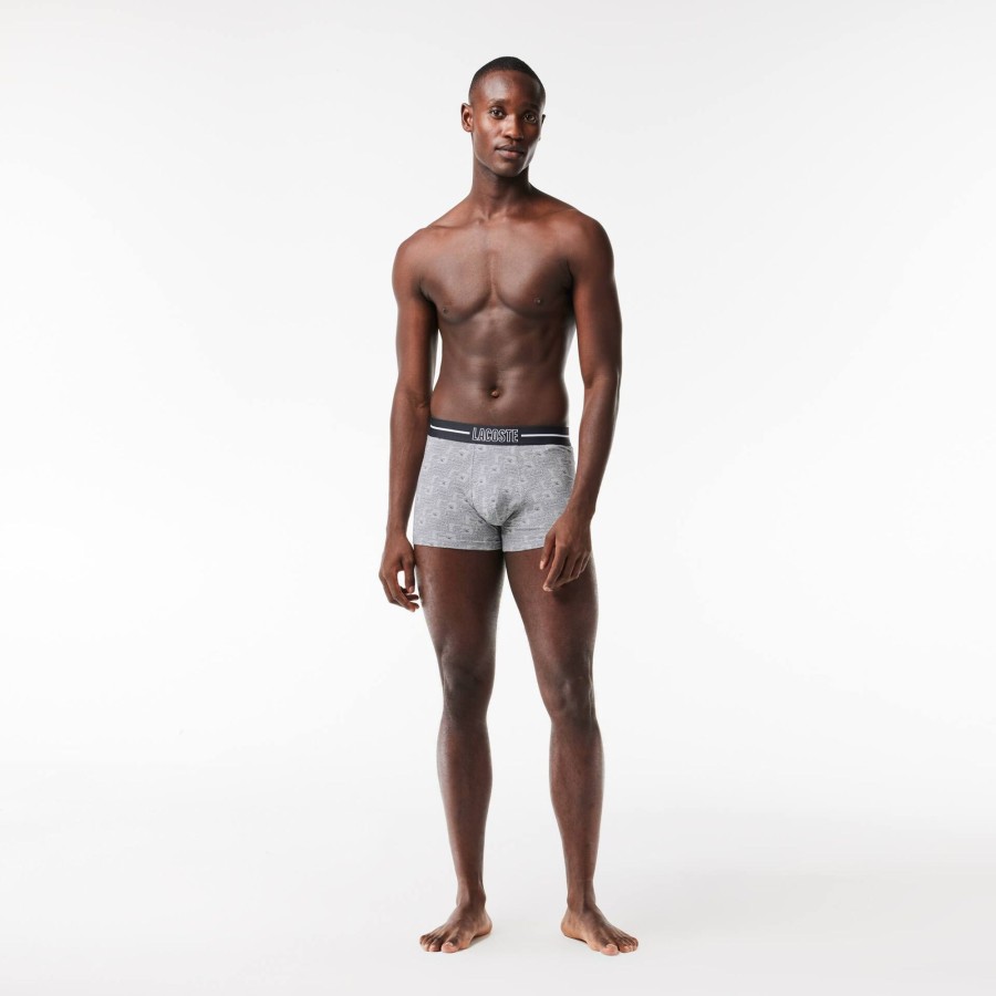 Men Lacoste Underwear & Lounge Wear | 3-Pack Stretch Cotton Jersey Trunks Grey Chine / Dark Grey / Orange