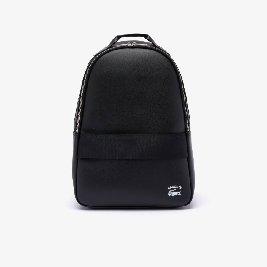 Men Lacoste Backpack | Lacoste Practice Coated Leather Backpack Noir