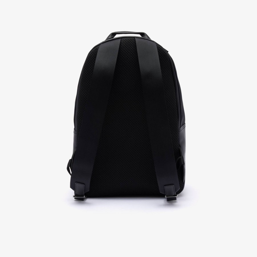 Men Lacoste Backpack | Lacoste Practice Coated Leather Backpack Noir