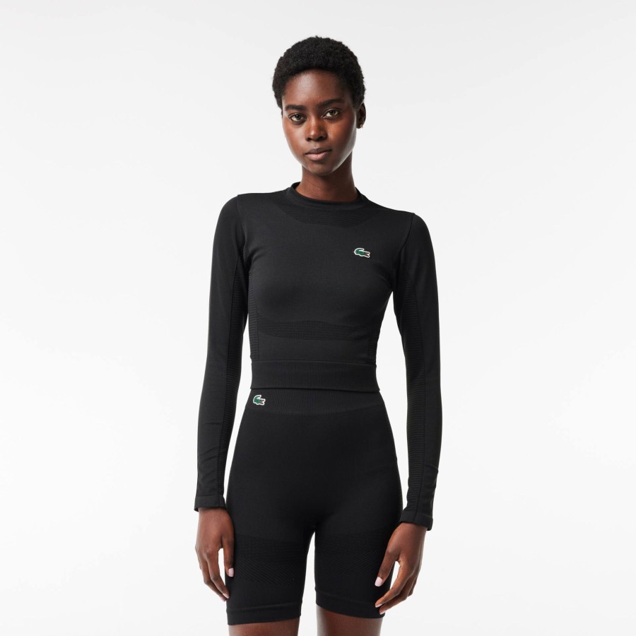 Women Lacoste Fitness & Training | Long-Sleeved Seamless Sport Crop Top Black 031