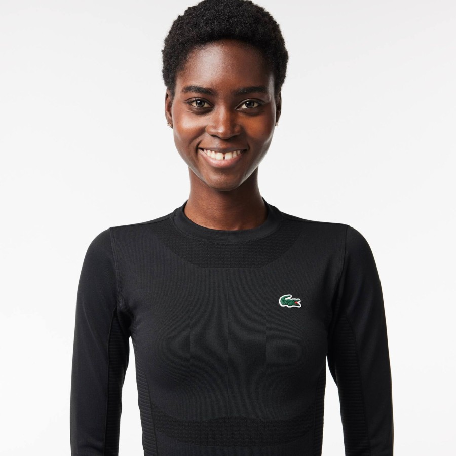 Women Lacoste Fitness & Training | Long-Sleeved Seamless Sport Crop Top Black 031