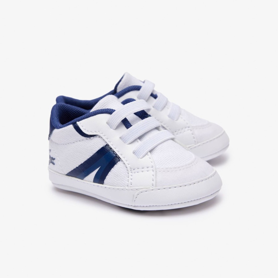 Kids Lacoste Shoes | Infants' L004 Cub Textile And Synthetic Trainers White & Blue 080