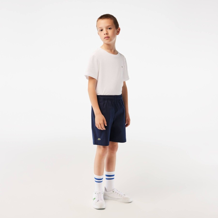 Kids Lacoste Boy Clothing | Boy'S Lacoste Lightweight Cotton Gabardine Bermuda Shorts Navy Blue 166