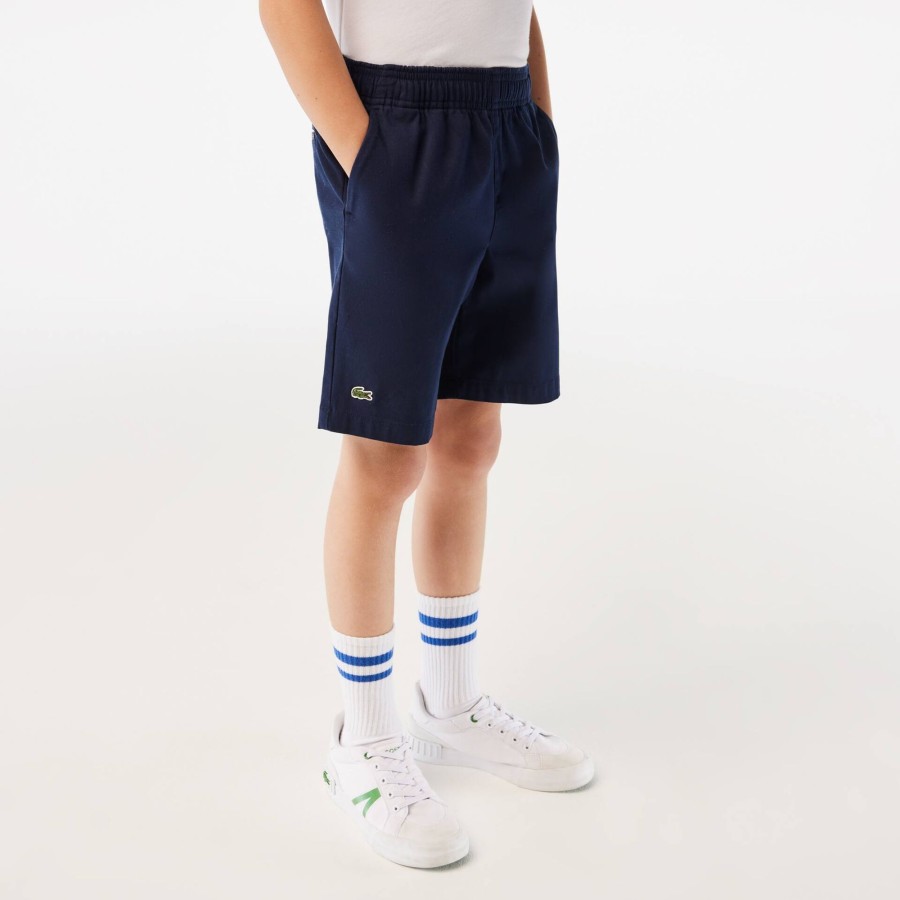 Kids Lacoste Boy Clothing | Boy'S Lacoste Lightweight Cotton Gabardine Bermuda Shorts Navy Blue 166