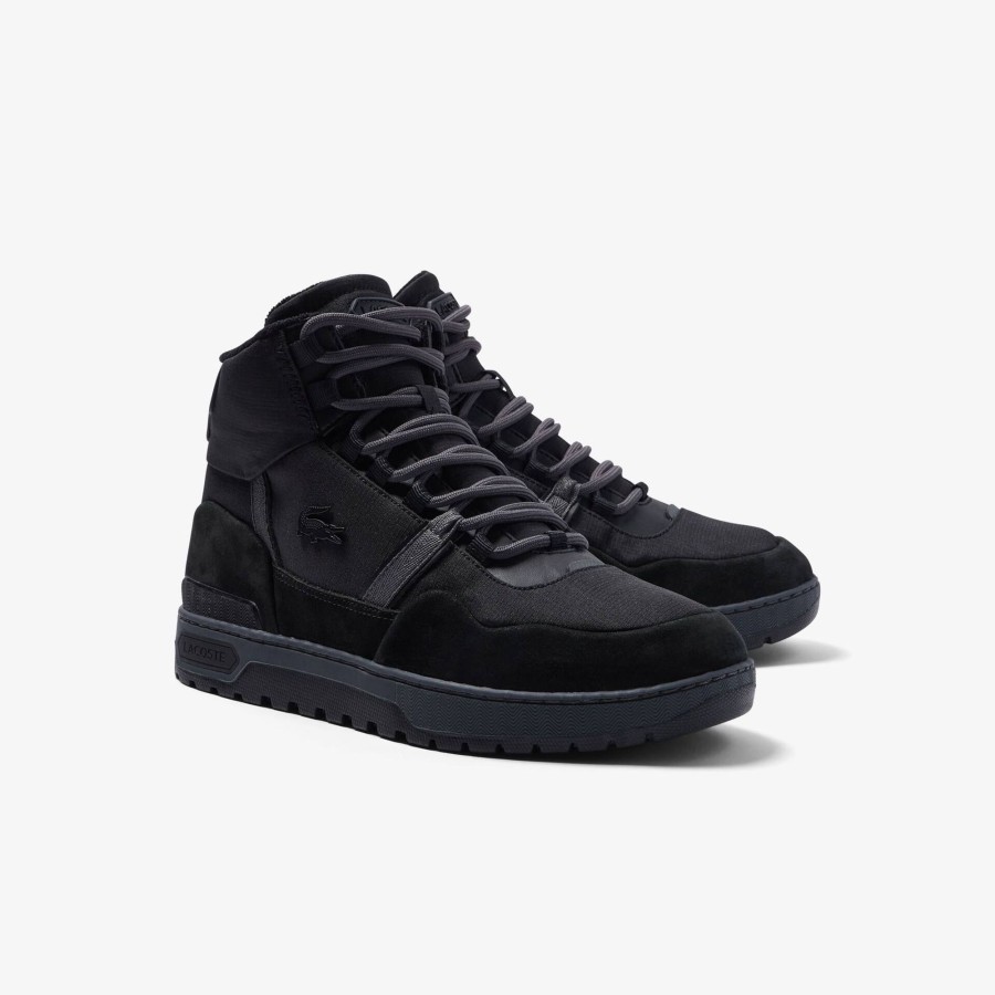 Men Lacoste Outdoor | Men'S Lacoste T-Clip Winter Mid Textile And Leather Trainers Black & Dark Grey