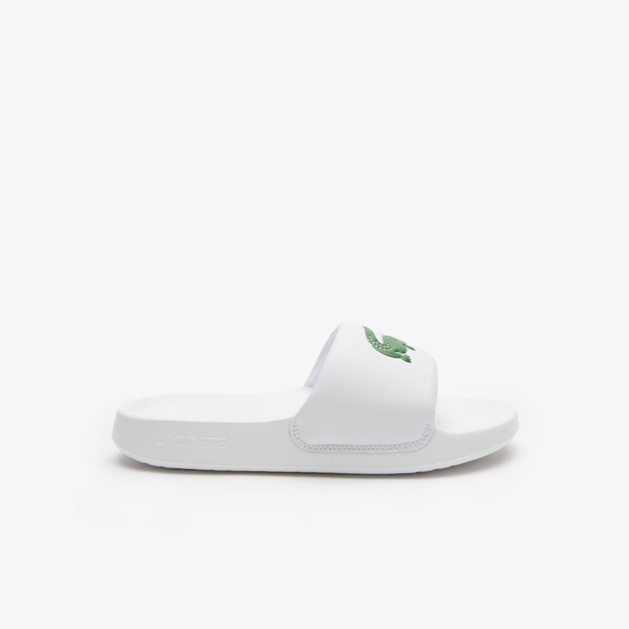 Kids Lacoste Shoes | Juniors' Lacoste Croco 1.0 Synthetic Slides White & Green 082