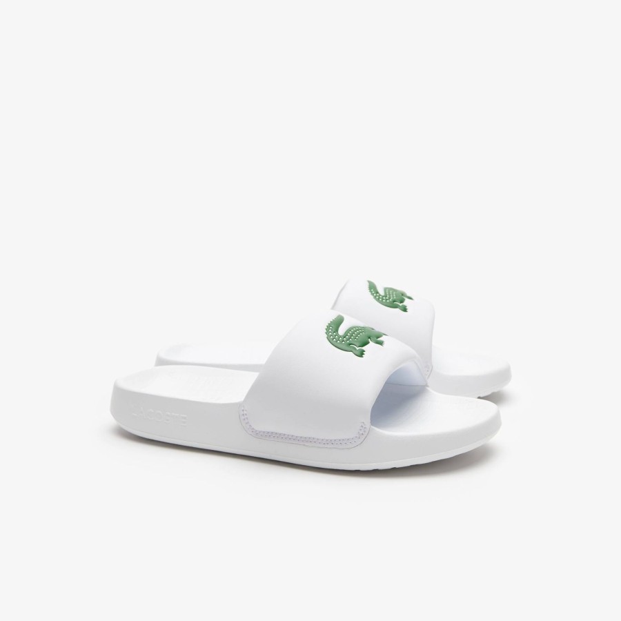 Kids Lacoste Shoes | Juniors' Lacoste Croco 1.0 Synthetic Slides White & Green 082