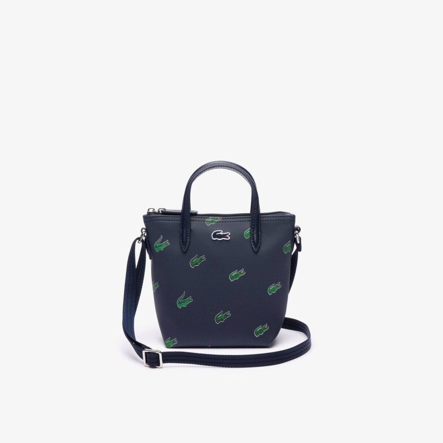 Women Lacoste Bags | Croc Print Mini Cross-Body Tote Peacoat 021