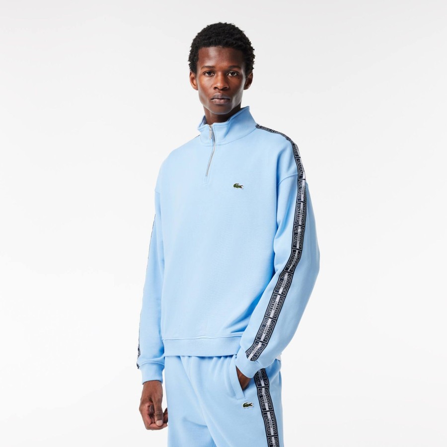 Men Lacoste Tracksuits | Loose Fit Two Tone Logo Stripe Jogger Sweatshirt Pale Blue