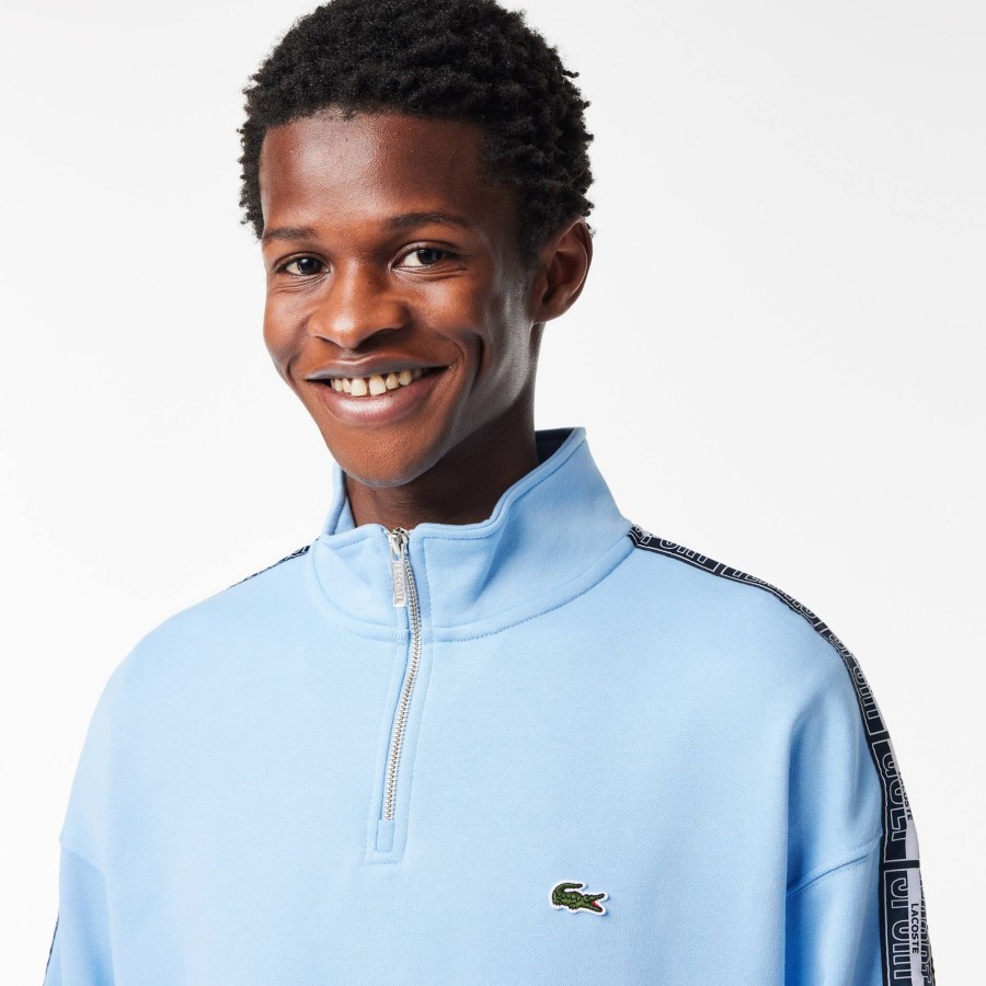 Men Lacoste Tracksuits | Loose Fit Two Tone Logo Stripe Jogger Sweatshirt Pale Blue