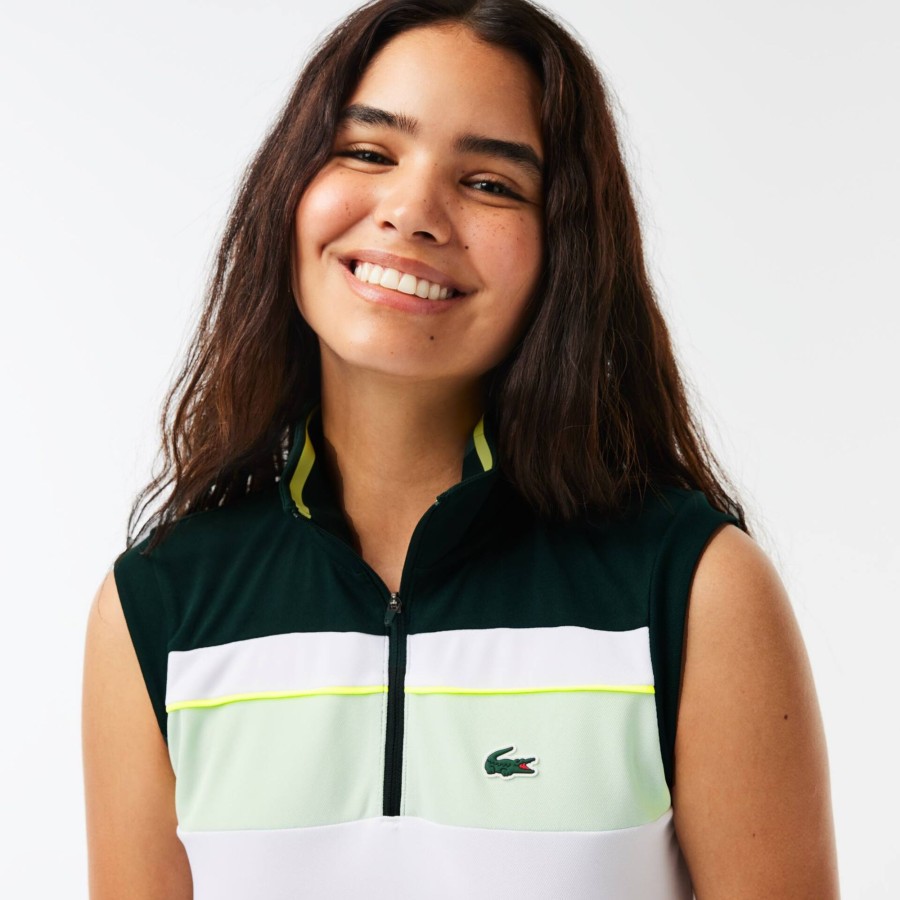 Women Lacoste Tennis | Recycled Fiber Tennis Dress With Integrated Shorts White / Green Liy