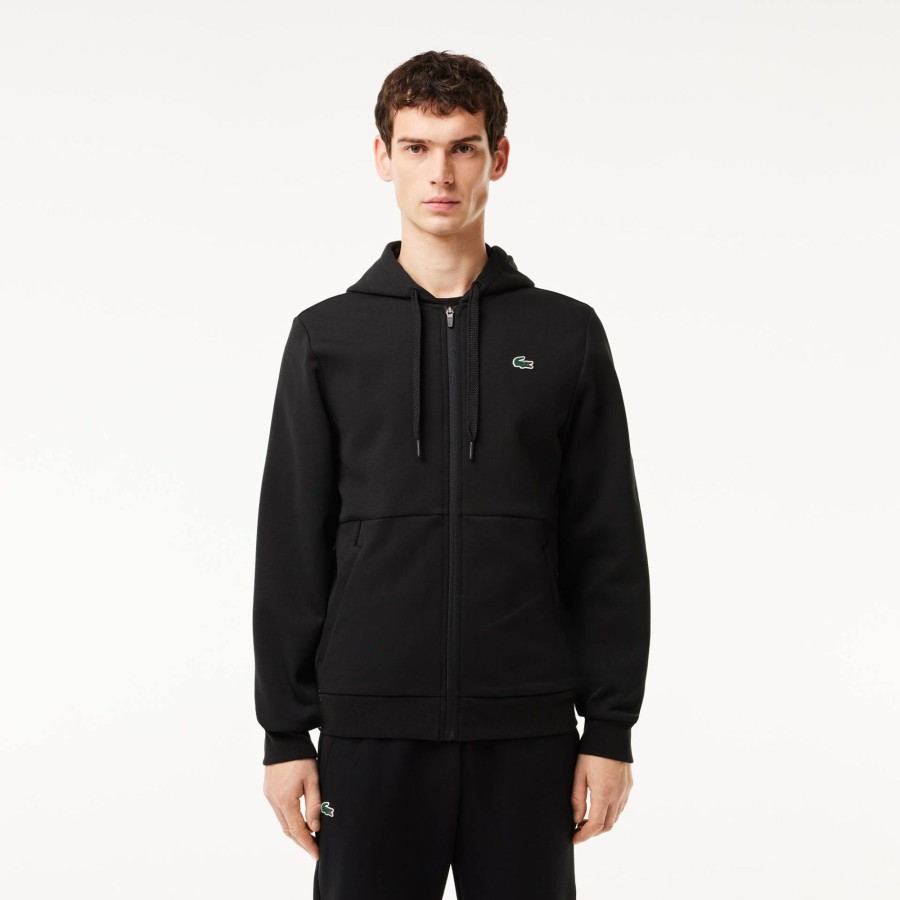 Men Lacoste Fitness & Training | Men'S Lacoste Sport Mesh Panels Hoodie Black