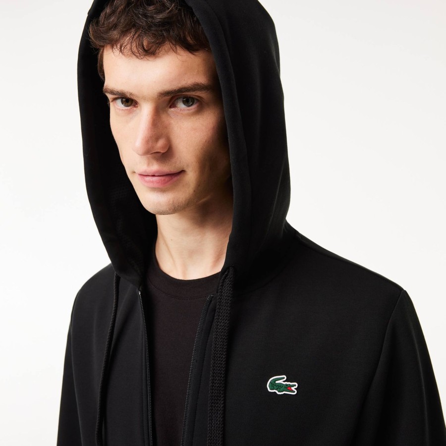 Men Lacoste Fitness & Training | Men'S Lacoste Sport Mesh Panels Hoodie Black