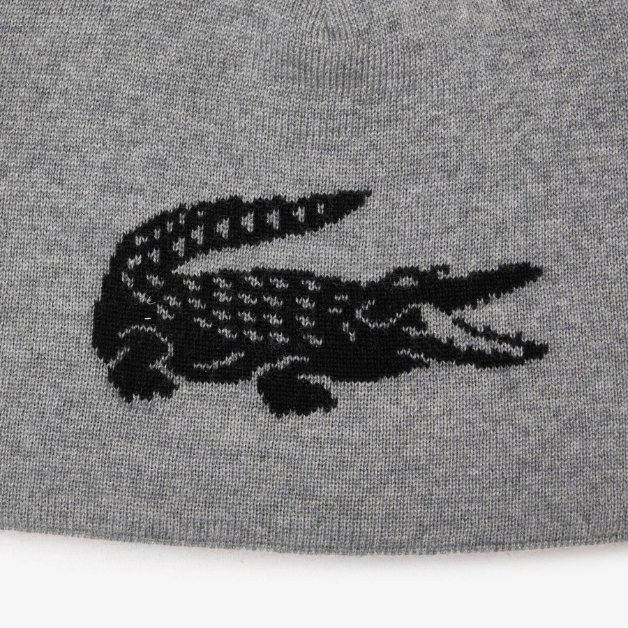 Women Lacoste Beanies | Unisex Lacoste Contrast Crocodile Reversible Beanie Grey Chine / Black X8I