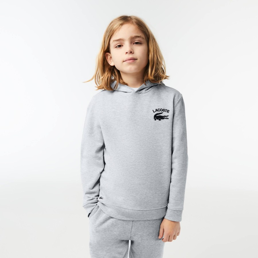 Kids Lacoste Boy Clothing | Boys' Lacoste Printed Hooded Sweatshirt Grey Chine Cca