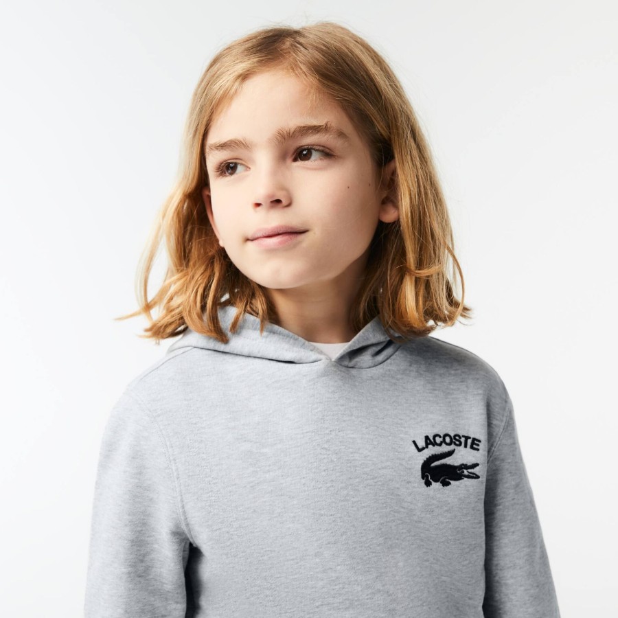 Kids Lacoste Boy Clothing | Boys' Lacoste Printed Hooded Sweatshirt Grey Chine Cca