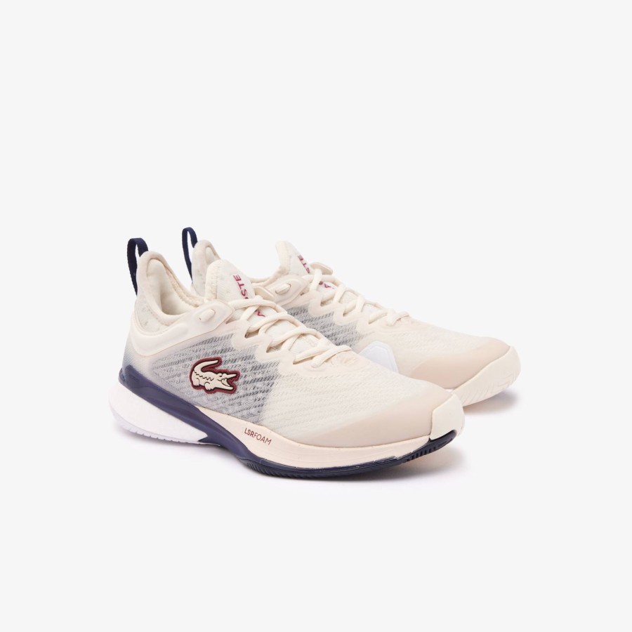 Women Lacoste Tennis | Women'S Ag-Lt23 Lite Textile Tennis Shoes Off White & Navy Wn1