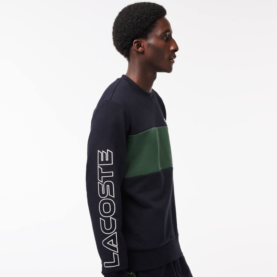 Men Lacoste Sweatshirts | Classic Fit 3D Print Colourblock Jogger Sweatshirt Navy Blue / Dark Green