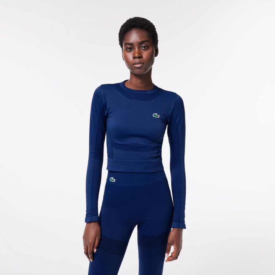 Women Lacoste Fitness & Training | Long-Sleeved Seamless Sport Crop Top Navy Blue F9F